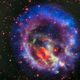 The remnants of a supernova explosion in a neighboring galaxy.